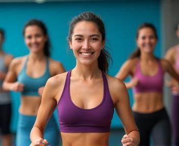 Happy clients taking part in group workout session
